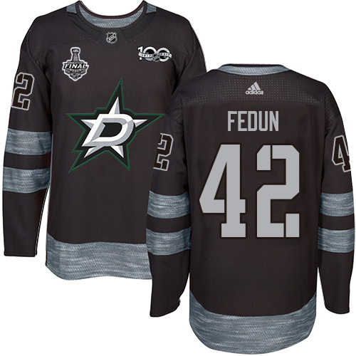 Adidas Men Dallas Stars 42 Taylor Fedun Black 1917-2017 100th Anniversary 2020 Stanley Cup Final Stitched NHL Jersey